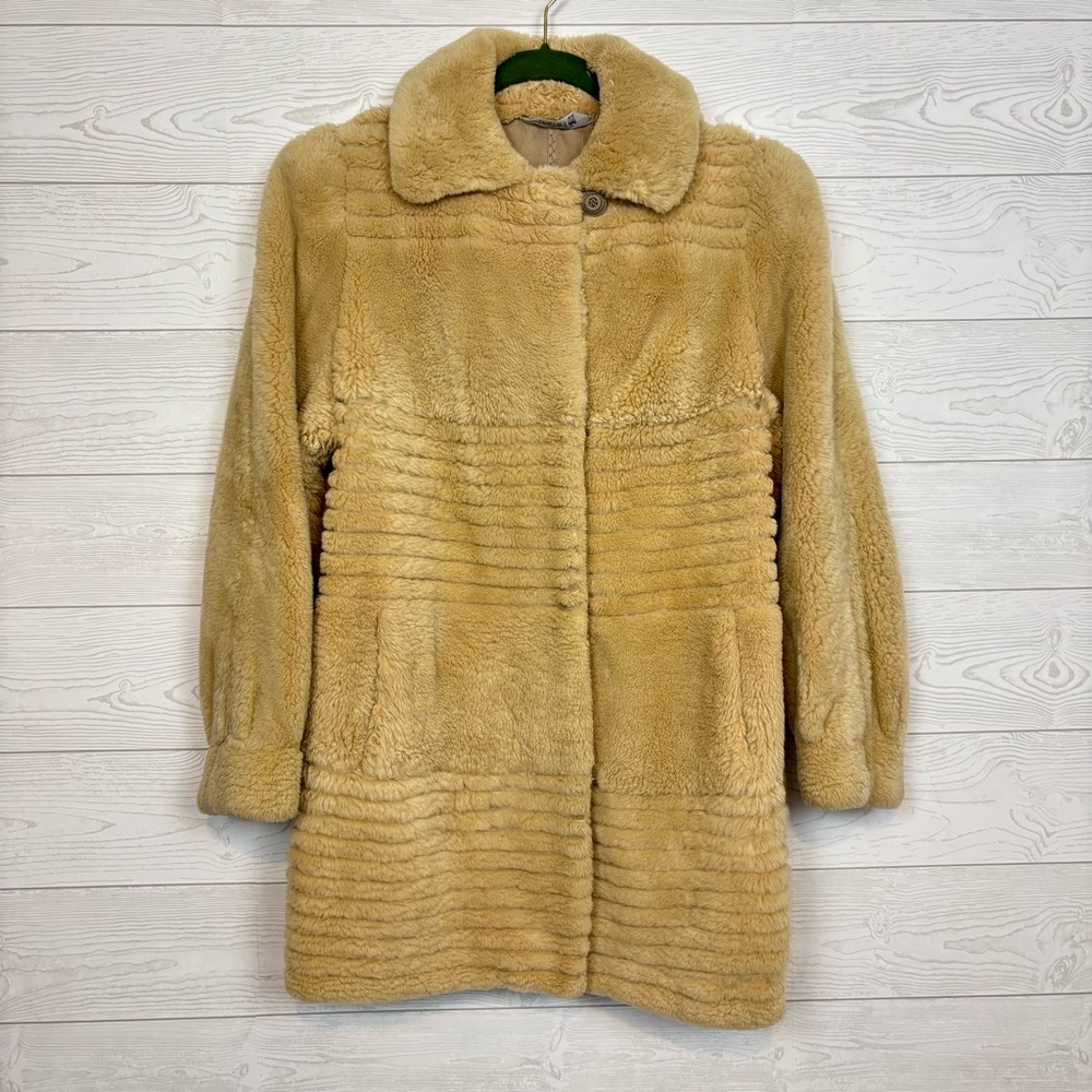 VINTAGE NATURA ll CANADA TAN FAUX FUR TRENCH COAT SIZE MEDIUM LARGE